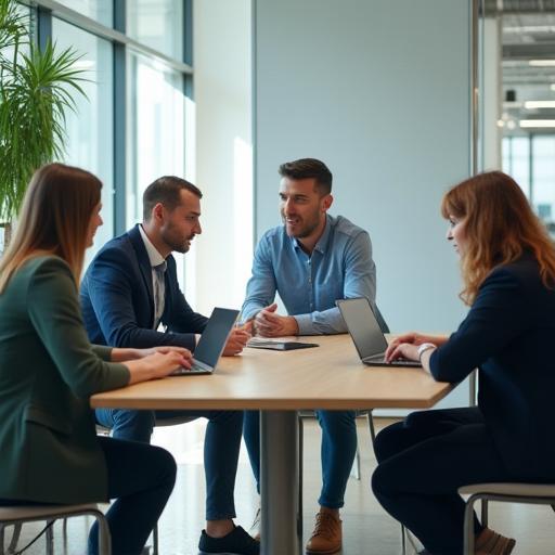 Team collaborating in a modern office, photographed for branding