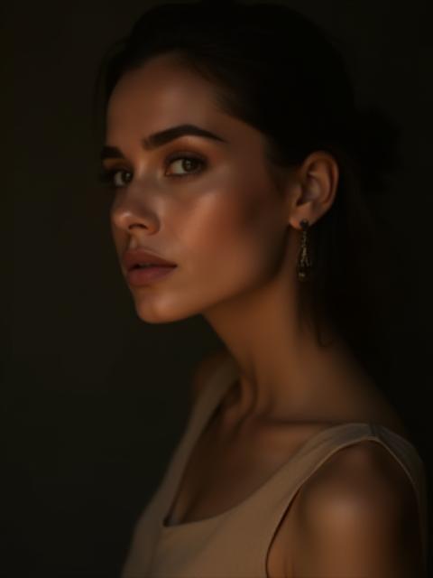 Elegant studio portrait of a woman with artistic lighting