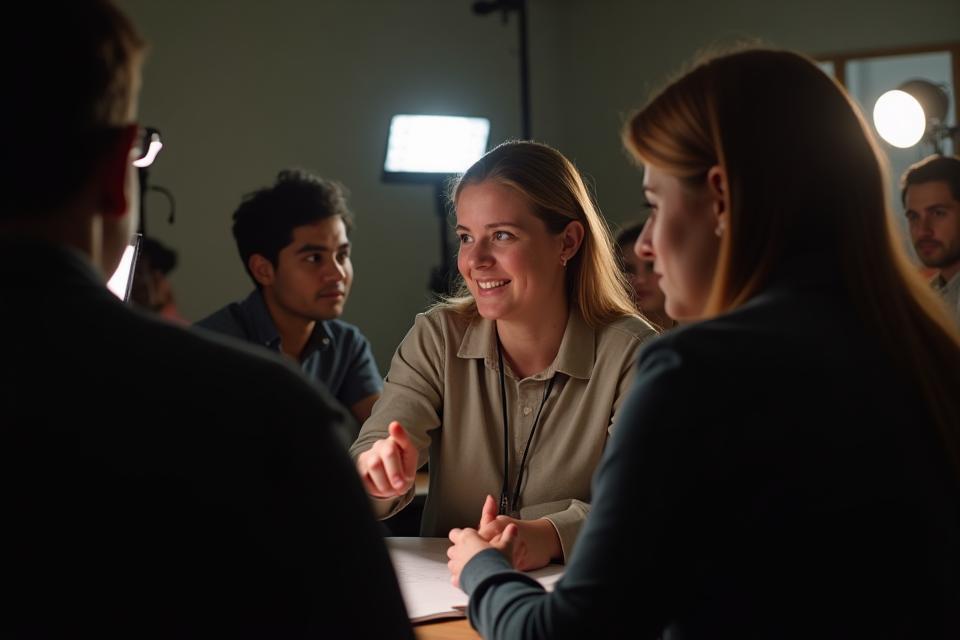 Photography instructor guiding students during a lighting workshop